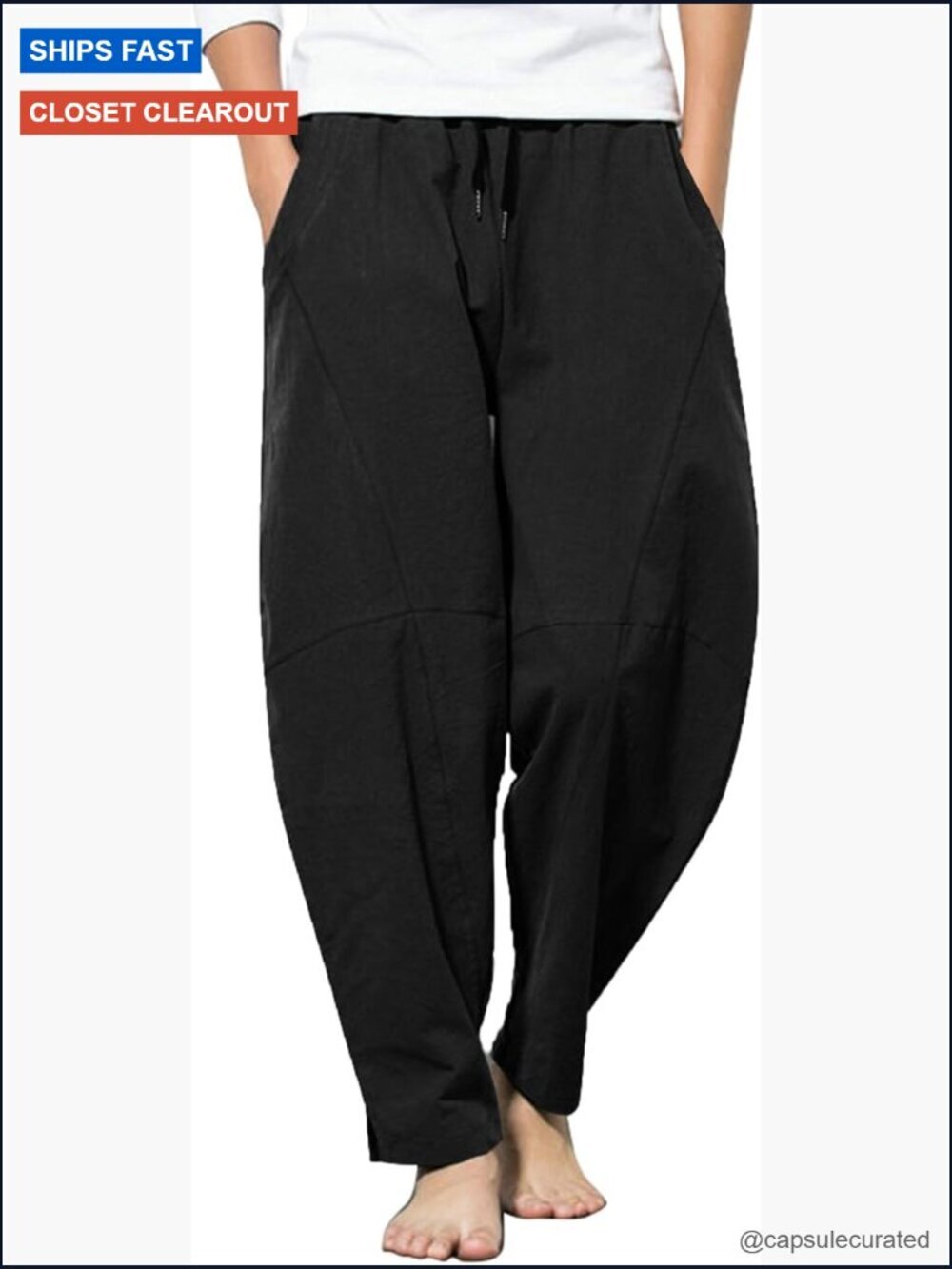 Men's Loose Fit Harem Pants Drawstring Elastic Waist Casual Breathable